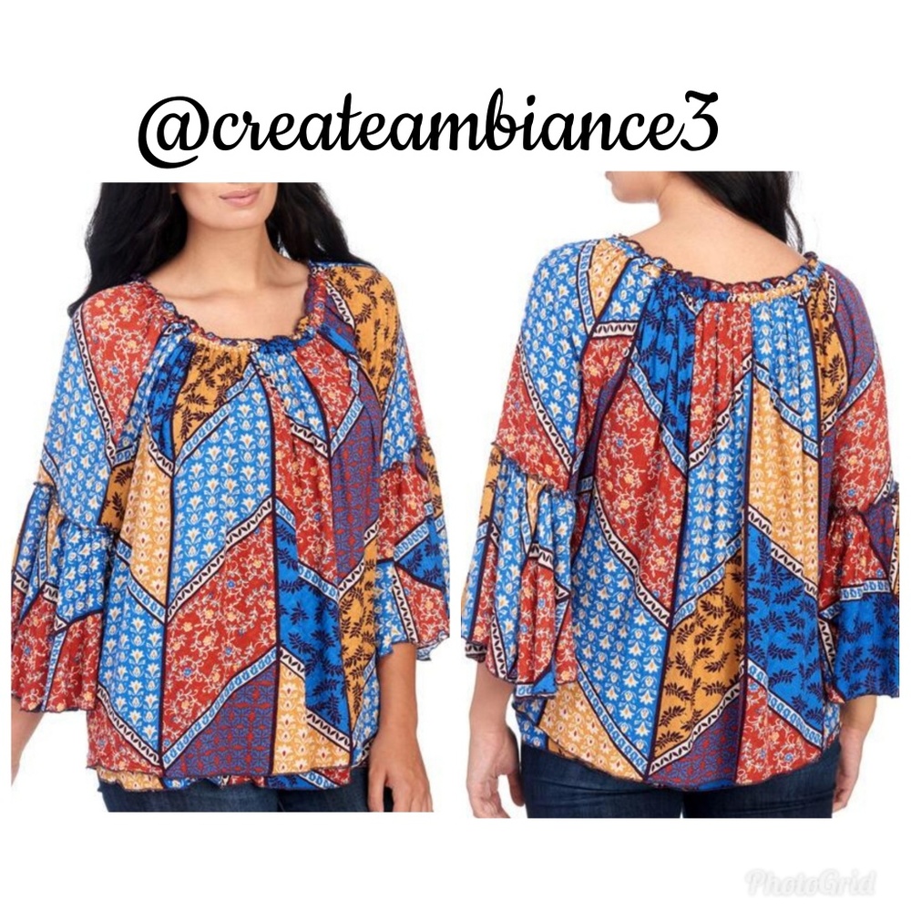 Democracy Patchwork Bell Sleeve Blouse